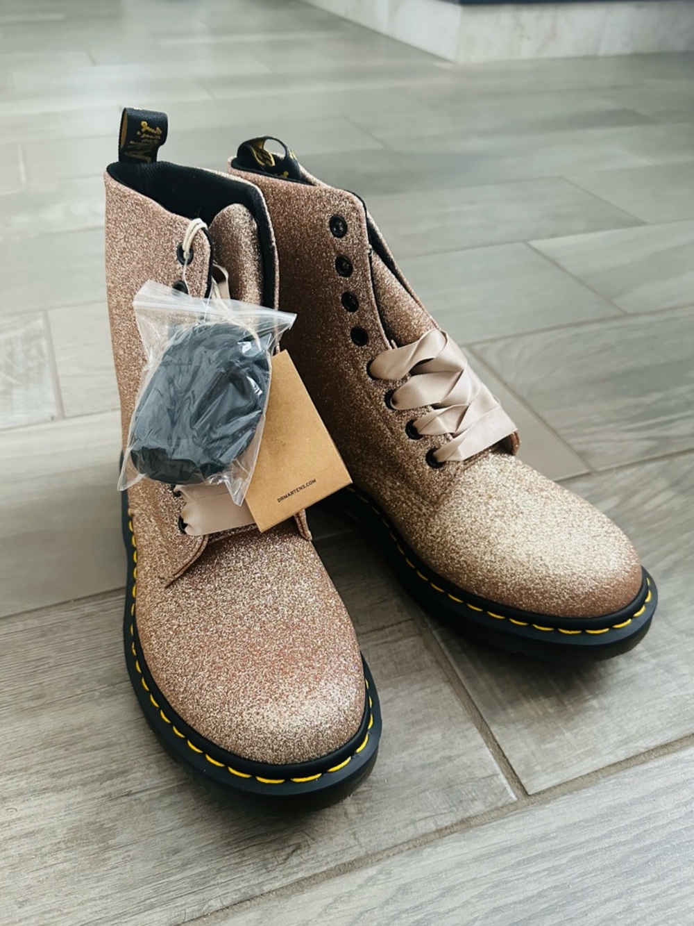 Dr. Martens Rose Gold Glitter Combat Boots